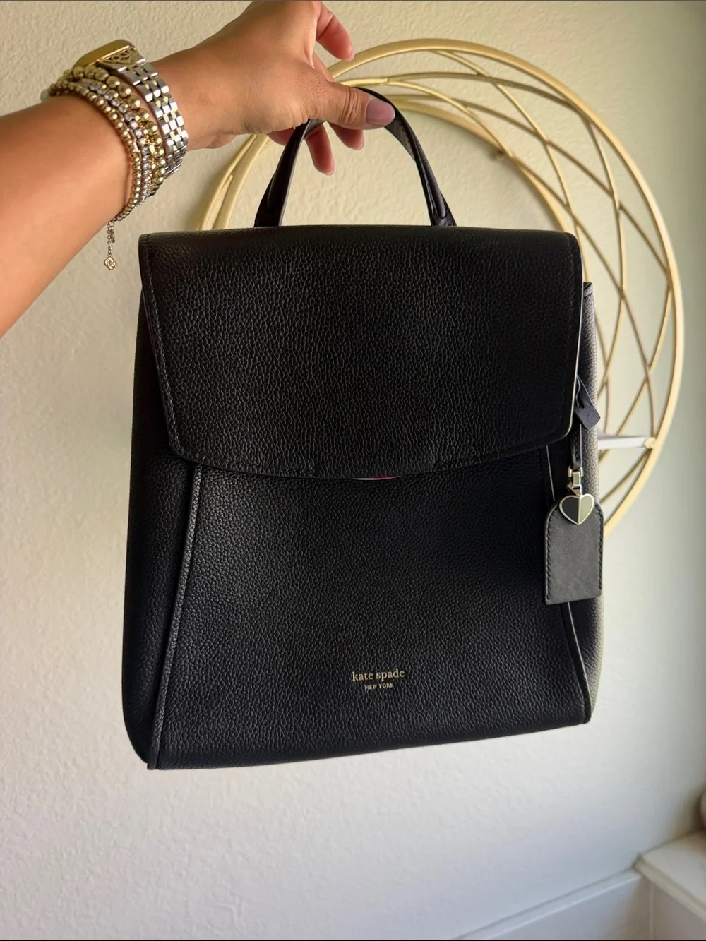 kate spade Black Pebbled Leather Top-Handle Backpack